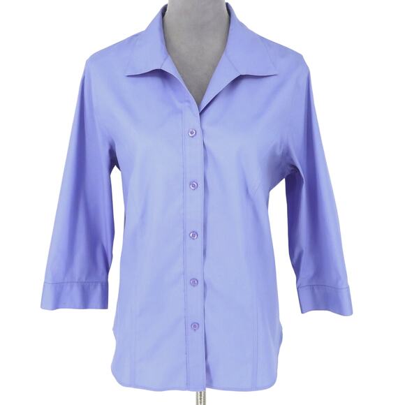 Chico's Tops - Chicos Top 2 Womens Large 12 Blue Cotton Blouse No Iron Button Up Office Career